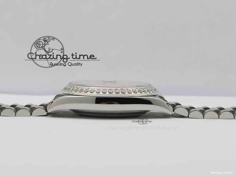 0126 TechFriendly Day Date 40mm SS BP Maker Best Edition Diamond Bezel Silver Dial On SS Bracelet ETA 3696